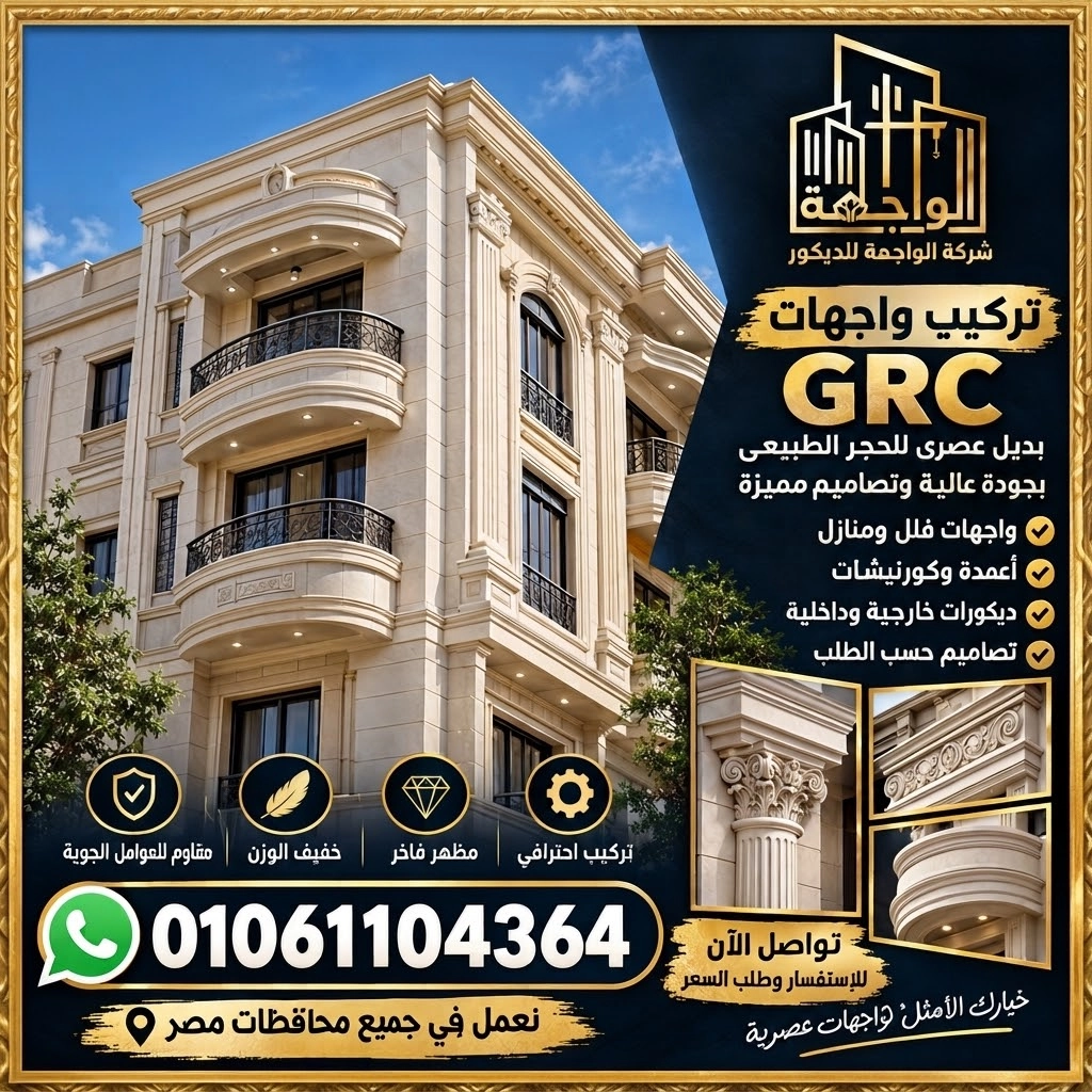 أين يستخدم GRC في واجهات المباني؟